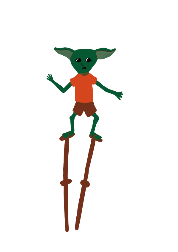 Ein Goblin, der wankend auf Stelzen steht.